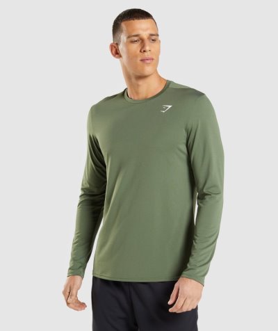 Men's Gymshark Arrival Long Sleeve T Shirts Olive | NZ0570-753
